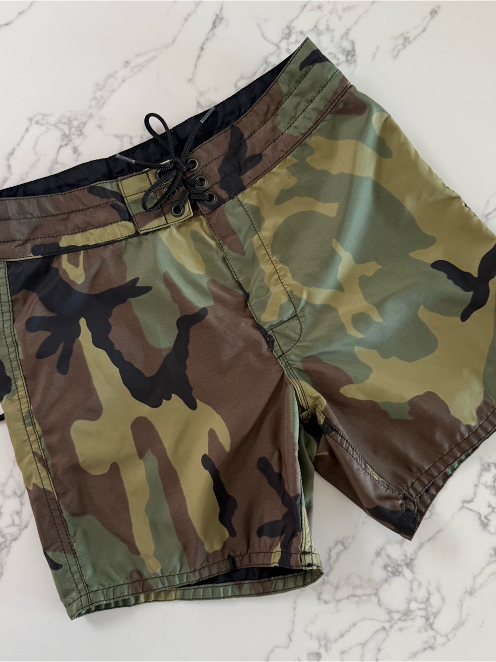 Birdwell Men's Camo Swim Board Shorts in Green and Brown